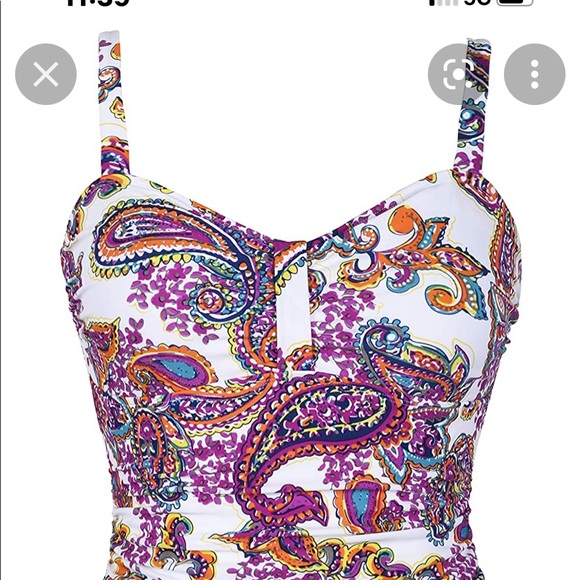 Hilor Women's 50's Retro Paisley Ruched Tankini Swimsuit Top with Ruffle Hem 22 - Picture 4 of 9